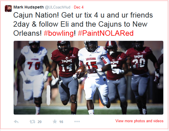 UL Coach Mark Hudspeth shared this news via Twitter