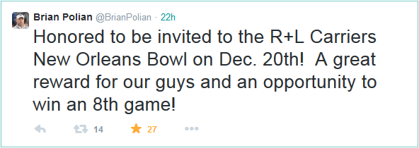 Nevada coach Brian Polian used Twitter to share the news!